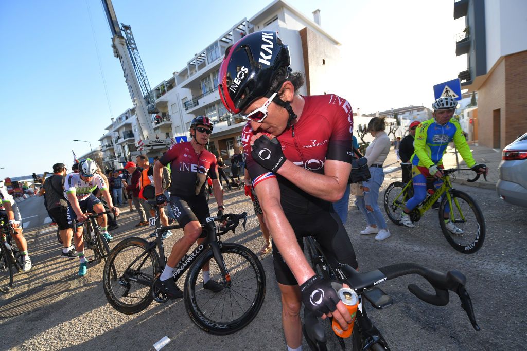 TAVIRA PORTUGAL FEBRUARY 21 Arrival Geraint Thomas of The United Kingdom and Team INEOS Cameron Wurf of Australia and Team INEOS during the 46th Volta ao Algarve 2020 Stage 3 a 2019Km stage from Faro to Tavira VAlgarve2020 on February 21 2020 in Tavira Portugal Photo by Tim de WaeleGetty Images