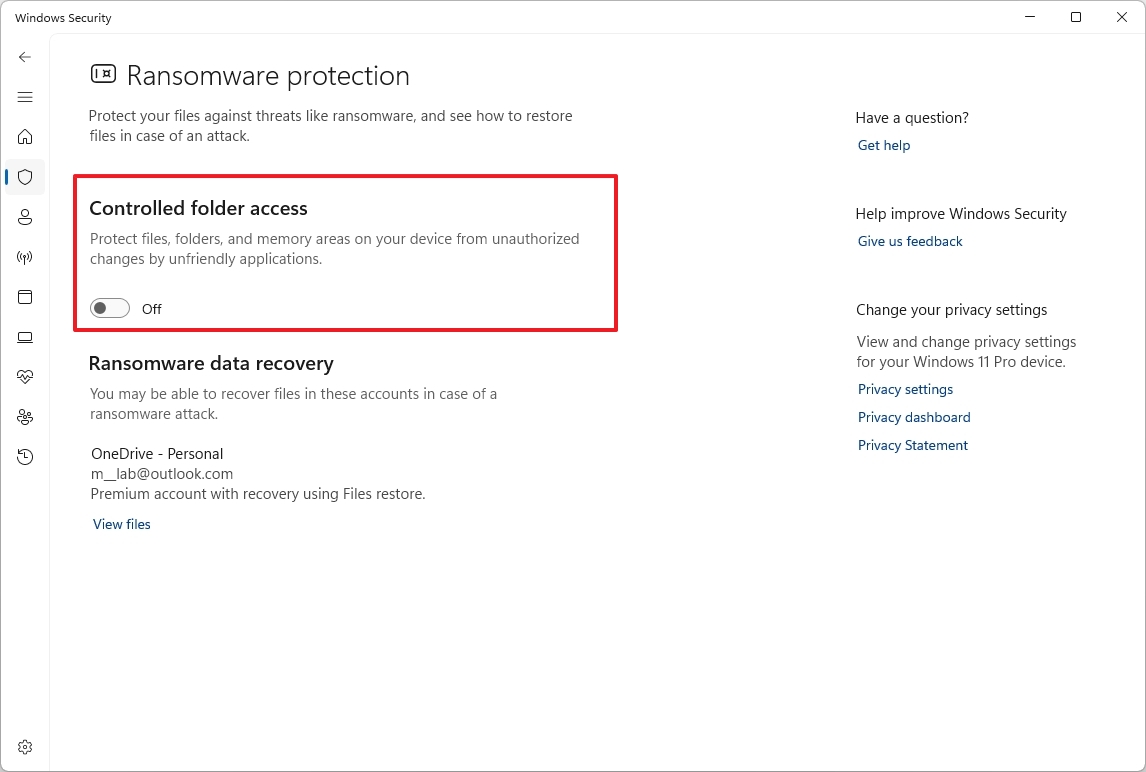 Controlled folder access