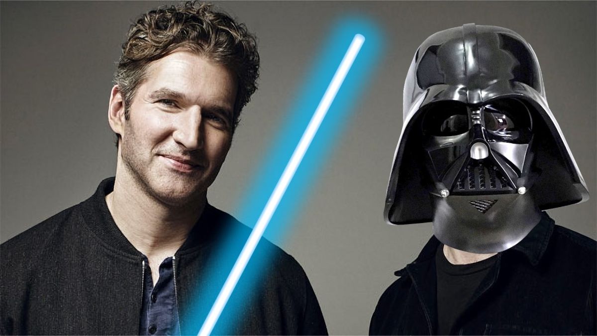 A photo illustration of David Benioff and D.B. Weiss doing low-effort Star Wars cosplay.