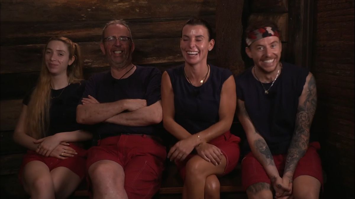 From left to right: GK Barry, and series finalists Rev. Richard Coles, Coleen Rooney, and Danny Jones in I&#039;m a Celebrity Season 24