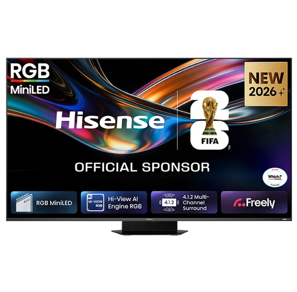 The 65-inch Hisense UR9 TV, pictured against a white background