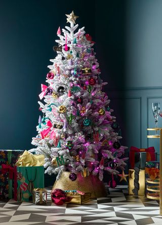 photo of a colorful Christmas tree with lots of decorations