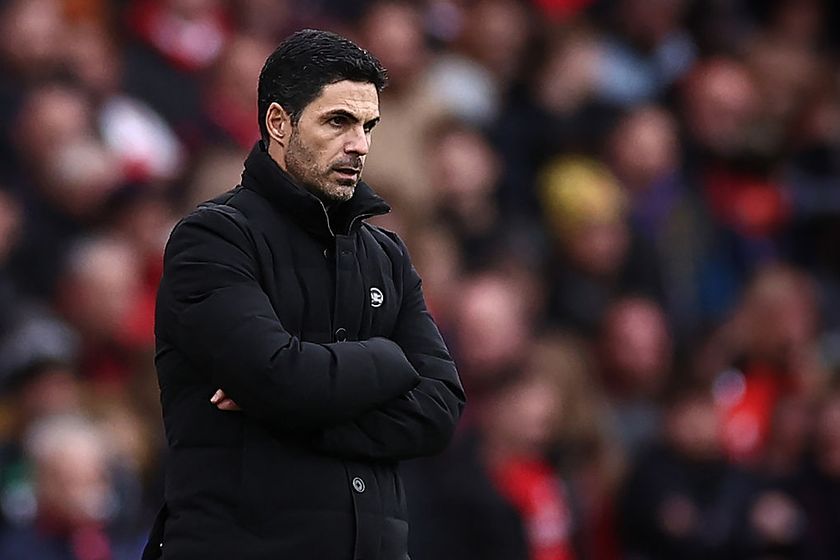 Arsenal manager Mikel Arteta looks on during the English Premier League football match between Arsenal and Crystal Palace at the Emirates Stadium in London on October 26, 2025. 