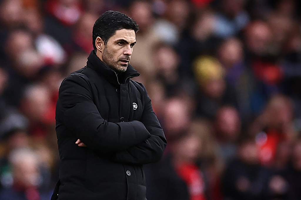 Arsenal manager Mikel Arteta looks on during the English Premier League football match between Arsenal and Crystal Palace at the Emirates Stadium in London on October 26, 2025.
