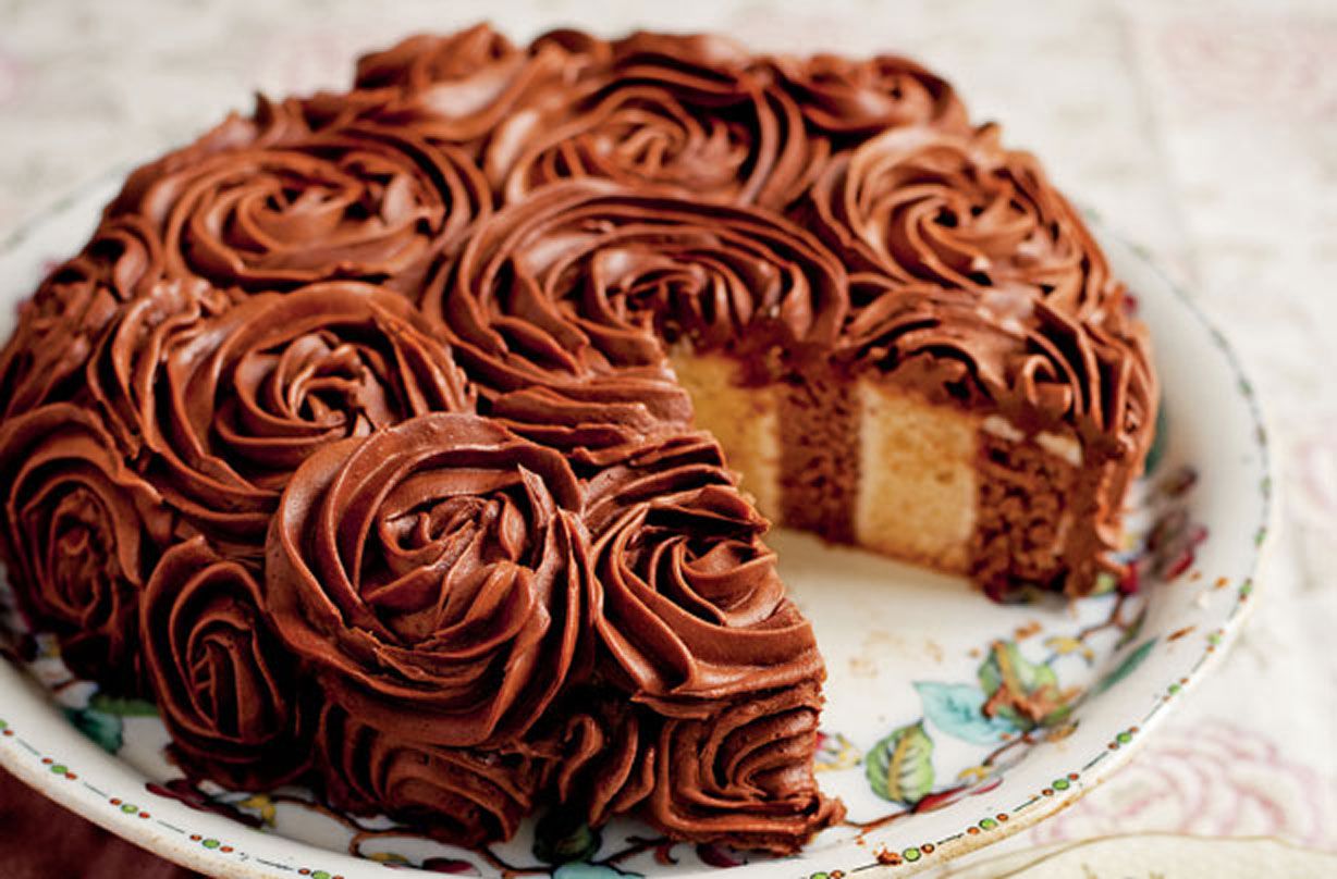 Coconut and chocolate stripey cake