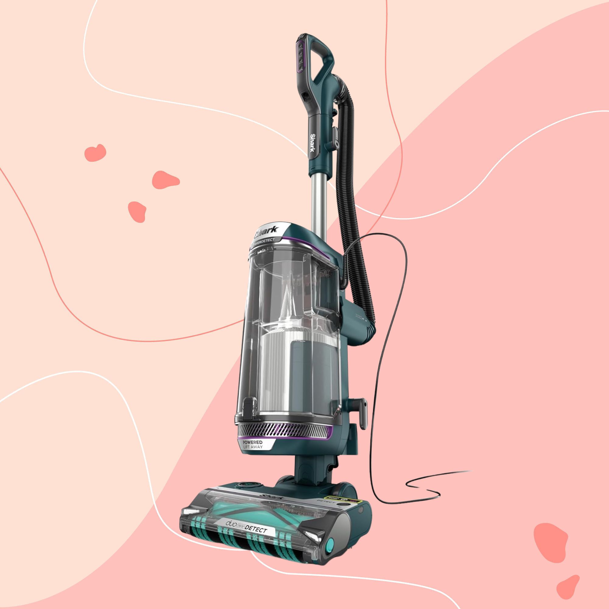 Shark PowerDetect Powered Lift-Away Upright Pet Vacuum Cleaner AZ3900UKT on a pink background