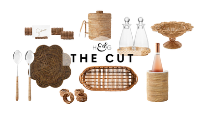 an assortment of rattan table decor