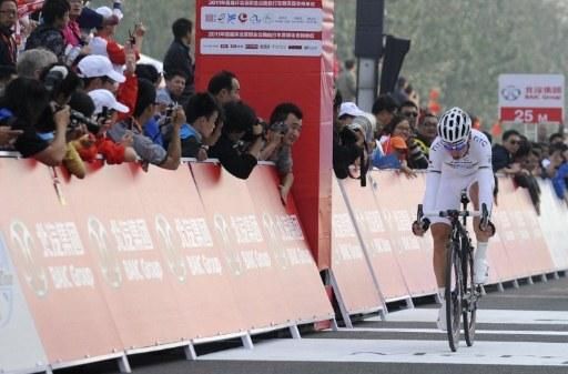 Tony Martin (HTC-Highroad) comes over the line to win the opening time trial at the Tour of Beijing