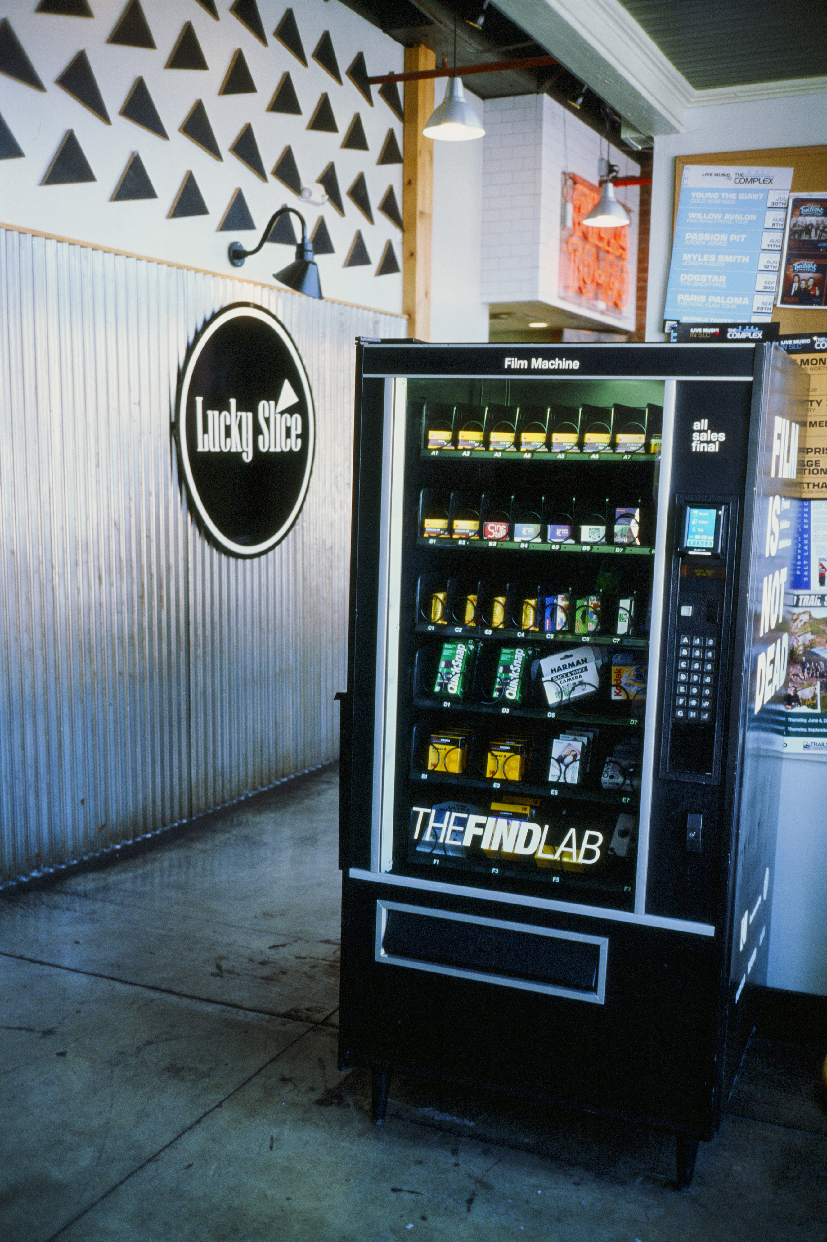 A film vending machine at Lucky Slice Pizza in Utah