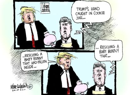 Political cartoon U.S. Trump Fox Trump Jr. Russia media