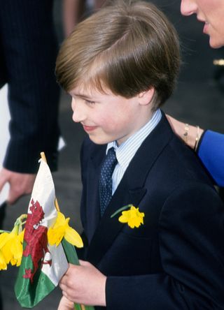 A young Prince William with a Welsh flag