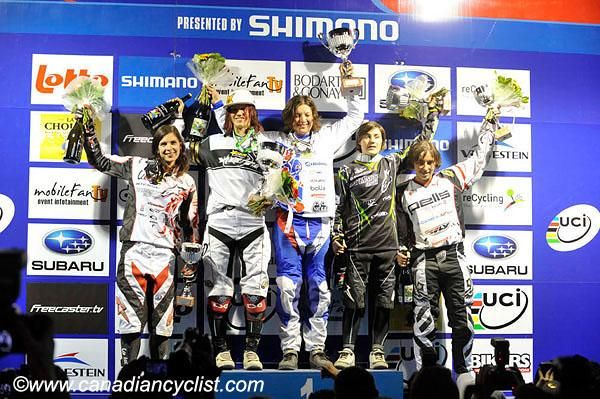 Women's podium: Anneke Beerten, Anita Molcik, Jana Horakova, Emmeline Ragot, Romana Labounkova.