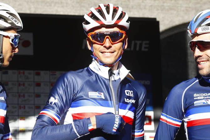 France's Warren Barguil is all smiles ahead of the elite men's road race at the 2018 UCI Road World Championships in Innsbruck, Austria