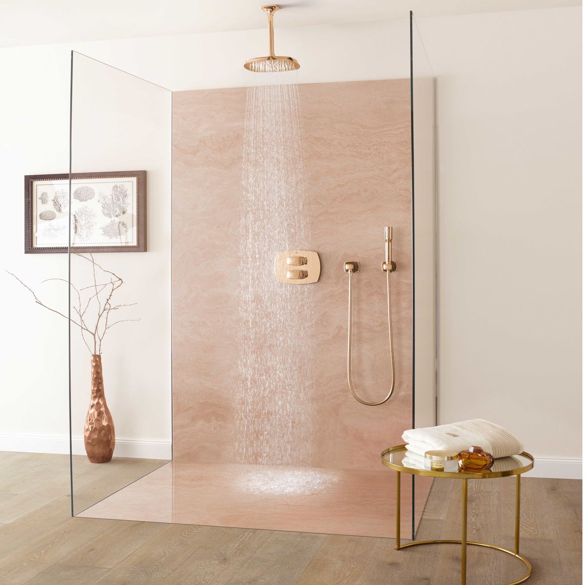 Minimal Rose Gold Shower Caddy  Gold bathroom decor, Gold shower