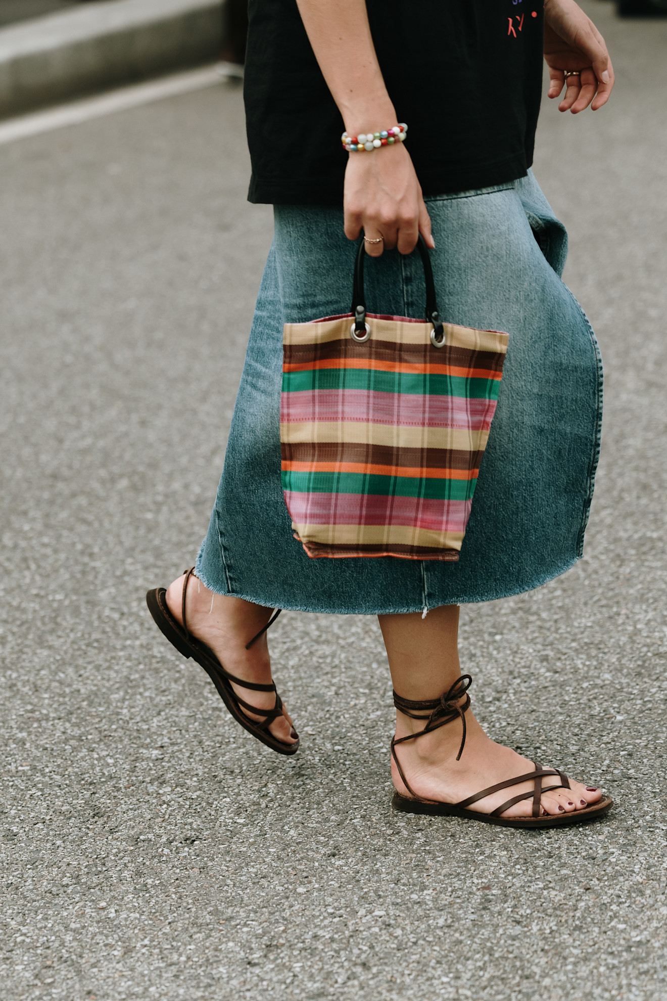 woman wearings strappy sandals in MIlan