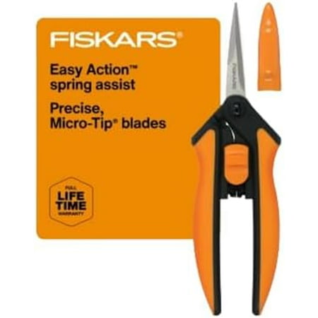 Fiskars Micro-Tip Pruning Snips - 6" Garden Shears With Sheath and Comfort Grip - Sharp Steel Blades - Quality Pruning Shears for Plants in Grow Tents and Hydroponics - Garden Tools