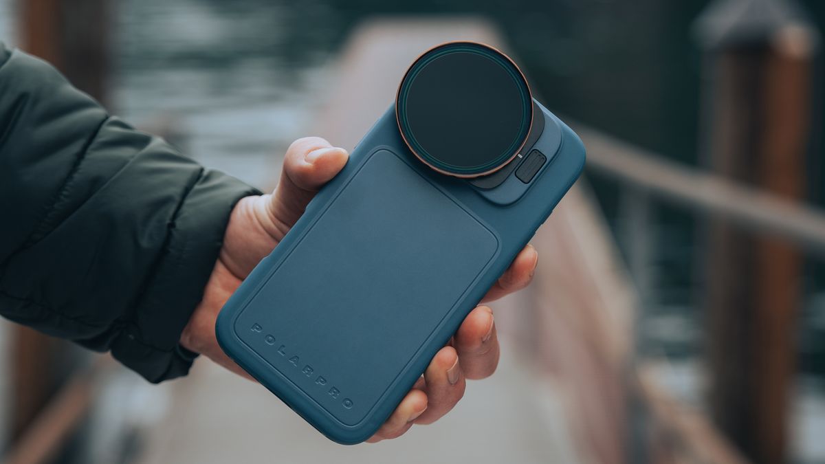 An iPhone 16 Pro in the new PolarPro LightChaser Slim case