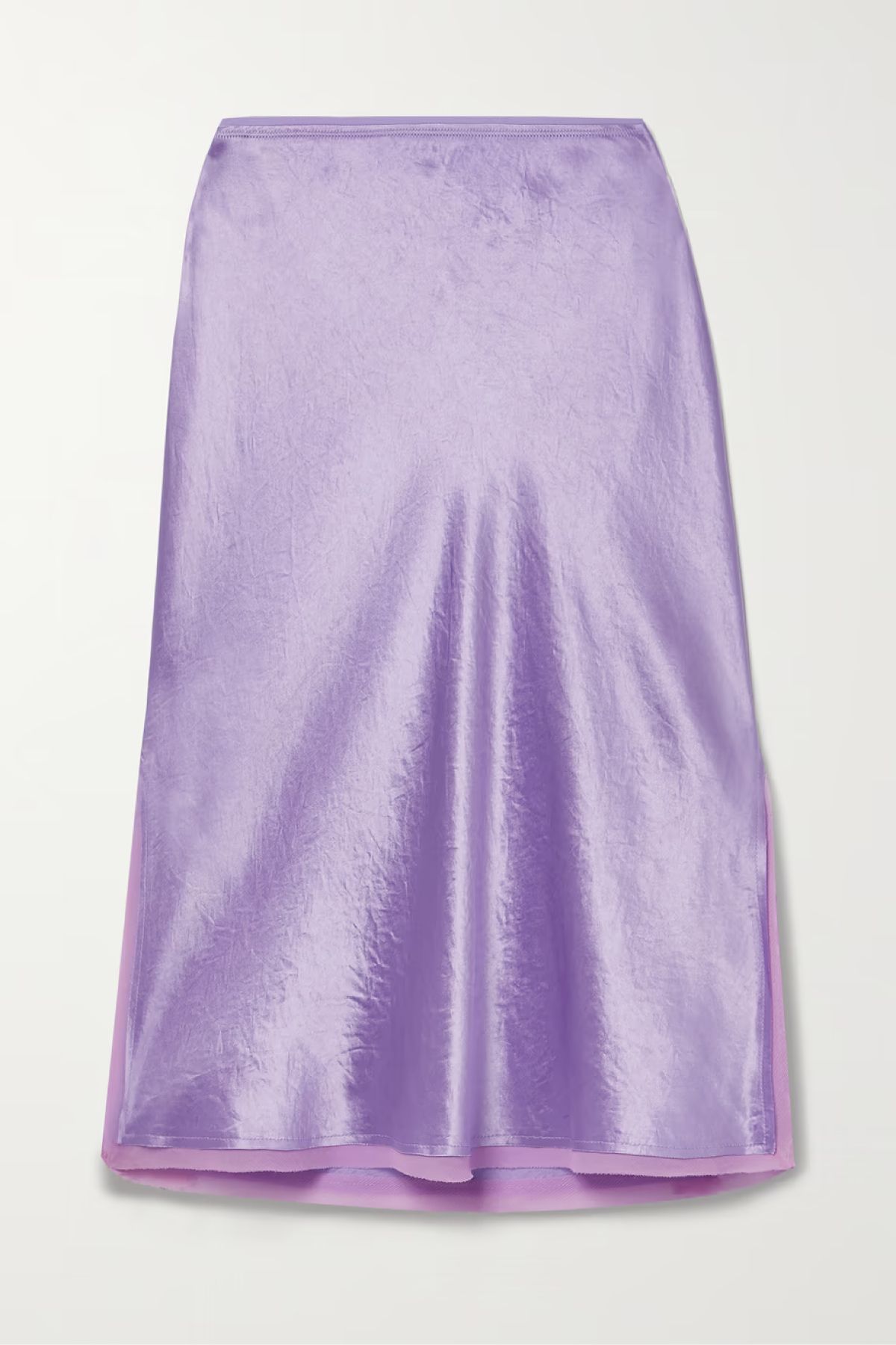 Vince Silk-Chiffon Trimmed Hammered-Satin Skirt
