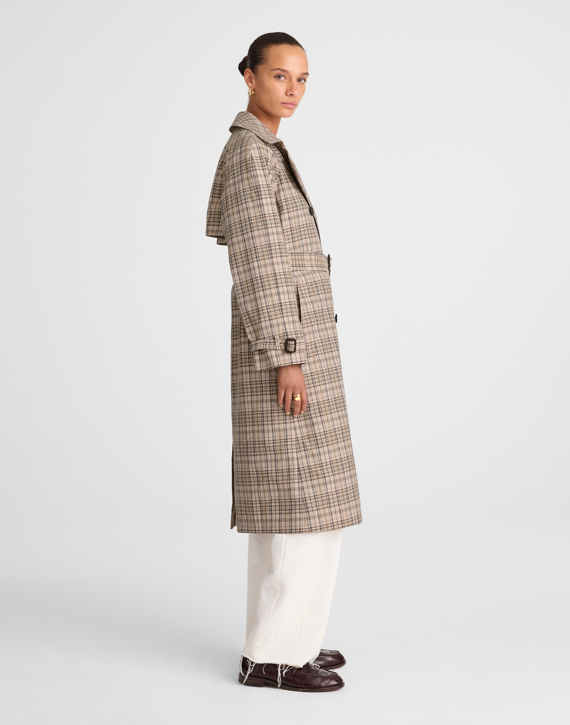 Double-Breasted Trench Coat in Plaid