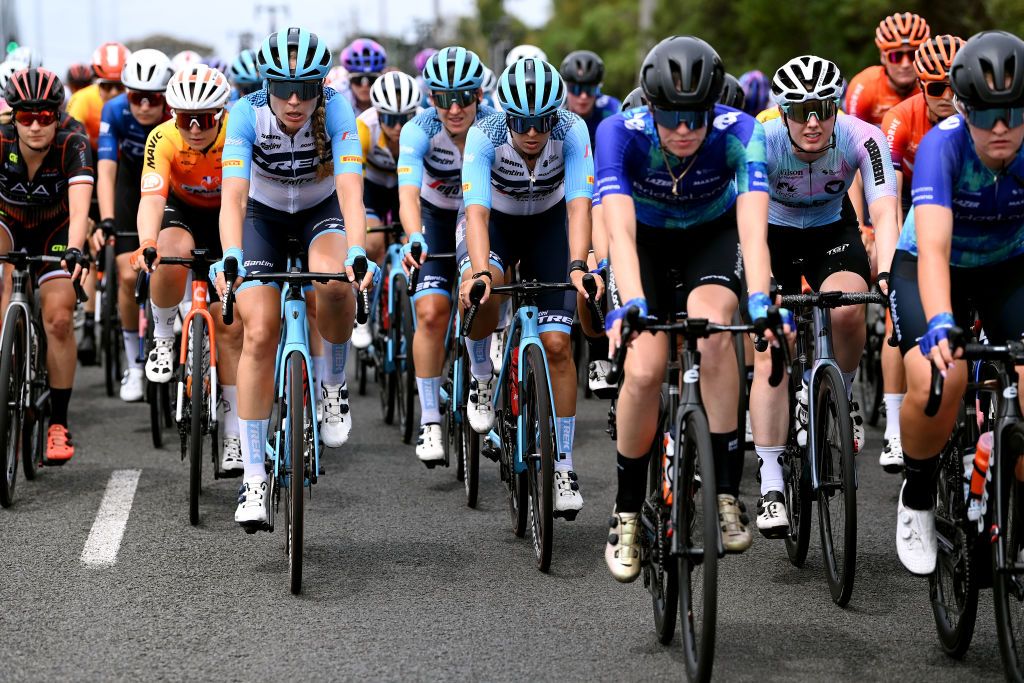 GEELONG AUSTRALIA JANUARY 28 LR Tayler Wiles of The United States and Ilaria Sanguineti of Italy and Team Trek Segafredo compete during the 7th Cadel Evans Great Ocean Road Race 2023 Womens Elite a 1408km one day race from Geelong to Geelong CadelRoadRace UCIWWT on January 28 2023 in Geelong Australia Photo by Tim de WaeleGetty Images