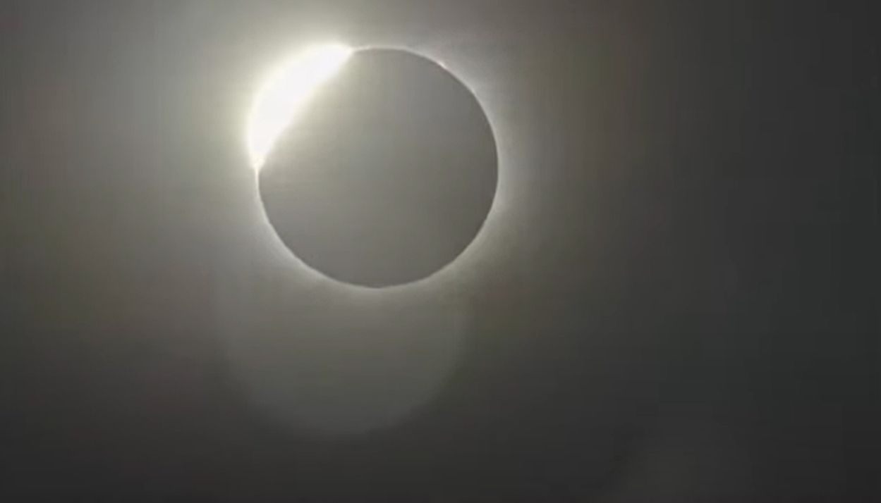 The moon passes in front of the sun in the only total solar eclipse of 2021 in this still from a video captured by Theo Boris and Christian Lockwood of the JM Pasachoff Antarctic Expedition from their observing point in Union Glacier, Antarctica on Dec. 4, 2021.