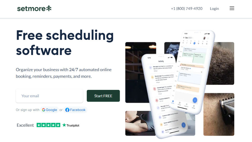 Setmore website screenshot (May 2025)