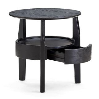Black Aalto storage coffee table with open drawer