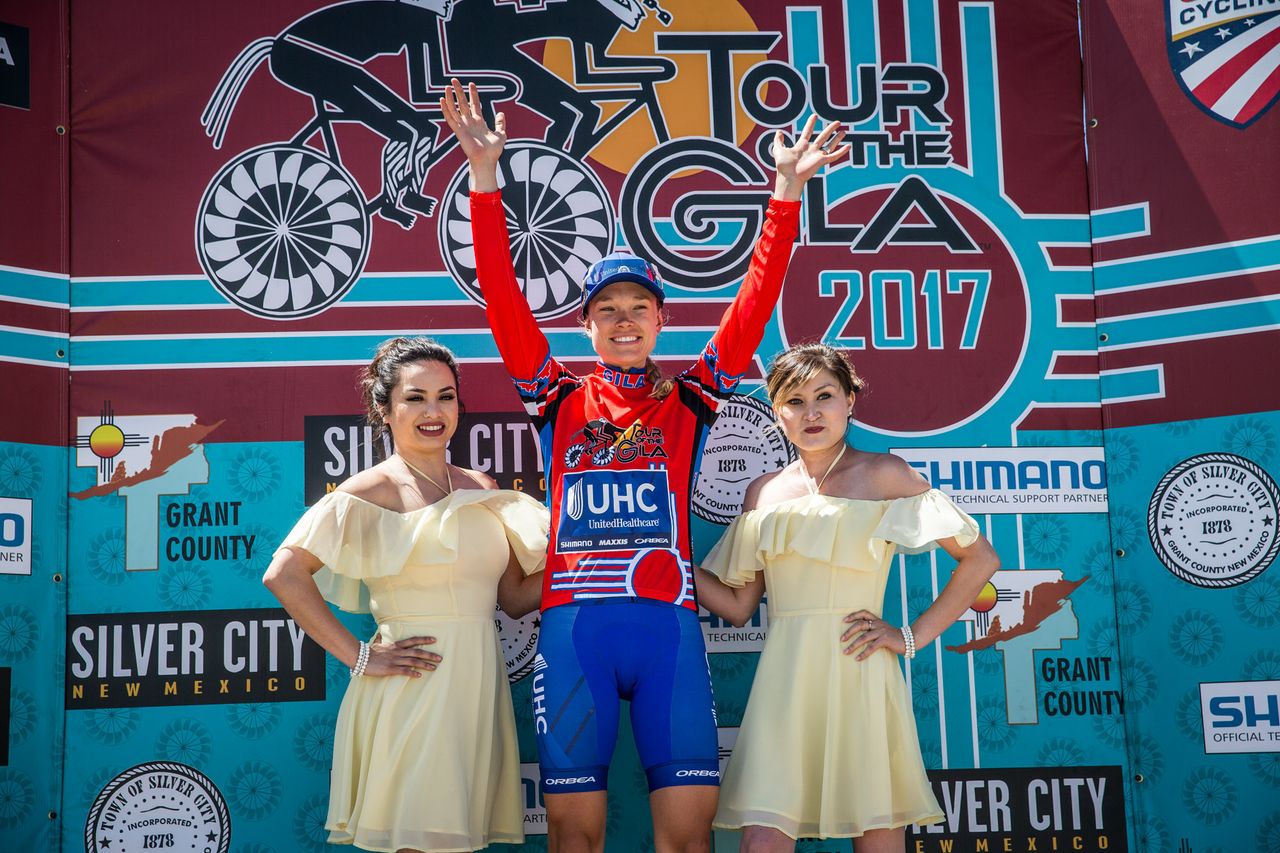 Tayler Wiles (UnitedHealthcare) takes over the leaders jersey after stage 2 at Tour of the Gila.