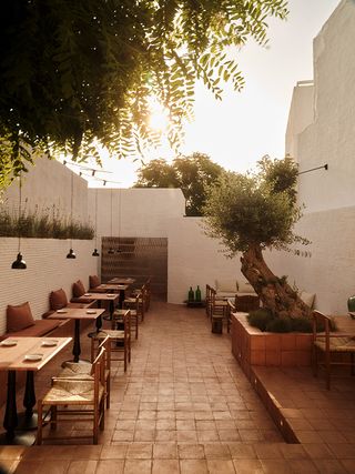 overview of terrace at Bardot in Antiparos