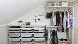 clothes storage combination from Elfa in a loft