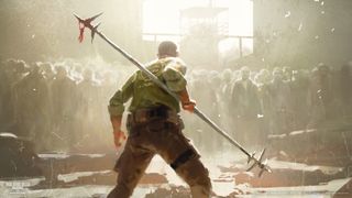 The Walking Dead Universe Roleplaying Game promo artwork, showing a survivor facing off with walkers