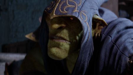 Styx, a goblin, looks angrily into the distance