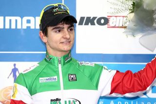 Italian champ Gioele Bertolini on the podium in Hoogerheide