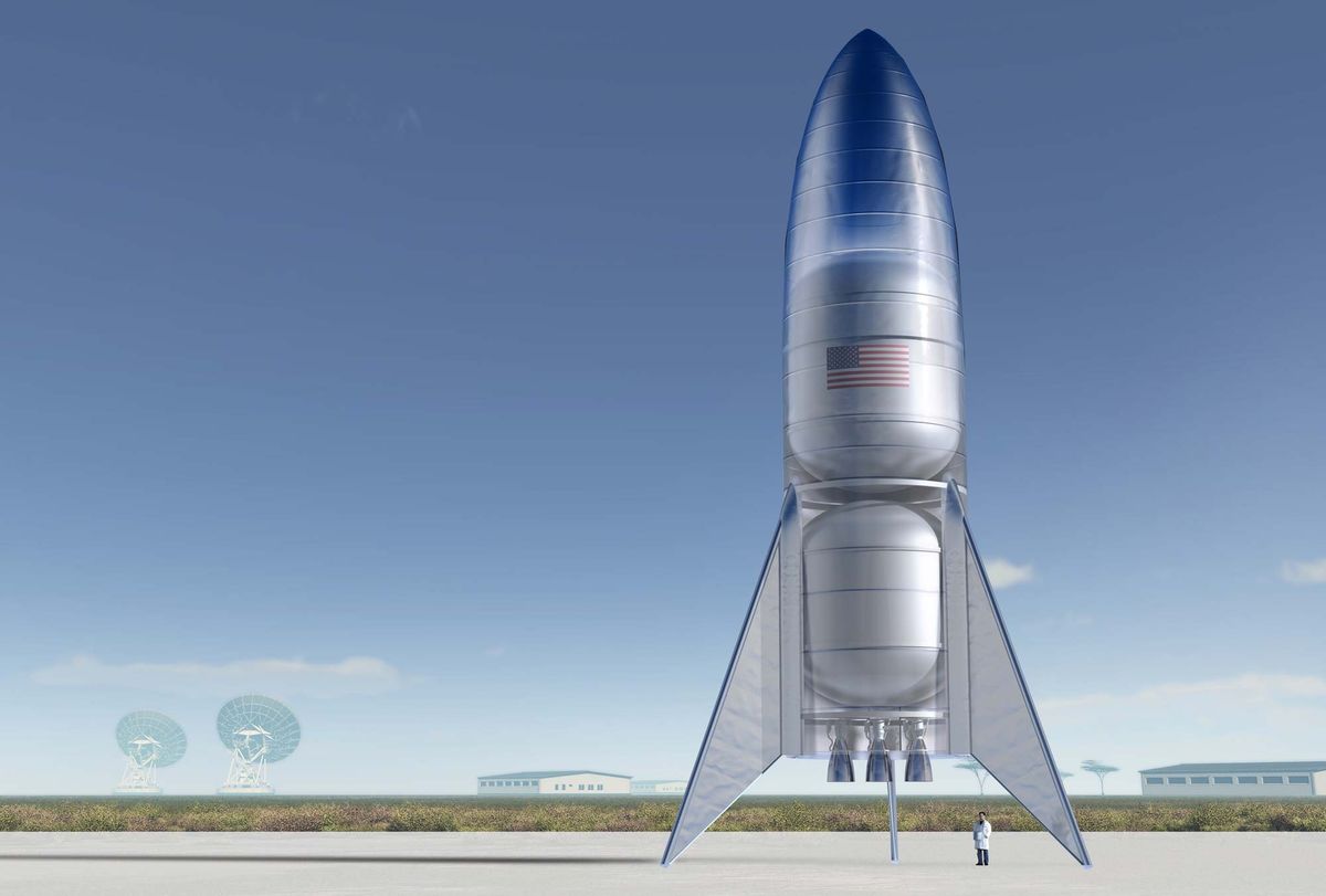 Artist&#039;s illustration of a prototype of SpaceX&#039;s Starship vehicle. Starship is designed to help humanity explore and settle the moon, Mars and other distant destinations.