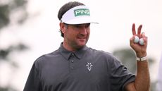 Bubba Watson waves to the crowd during a practice round before the 2023 Masters