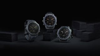 Press photo of the three MARQ Carbon Gen 2 watches