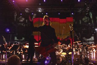 James Hetfield onstage with the San Francisco Symphony Orchestra