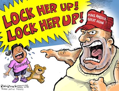 Political Cartoon U.S. Lock Her Up Migrant Child MAGA