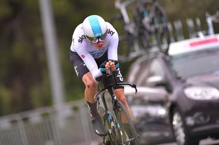 Chris Froome (Team Sky) crashed before the start of the Giro d'Italia opening time trial