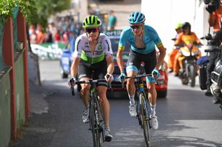 ALFACAR, SPAIN - AUGUST 28: Benjamin King of The United States and Team Dimension Data / Nikita Stalnov of Kazakhstan and Astana Pro Team / during the 73rd Tour of Spain 2018, Stage 4 a 161,4km stage from Velez-Malaga to Alfacar. Sierra de la Alfaguara - Puerto de Alfacar 1440m / La Vuelta / on August 28, 2018 in Alfacar, Spain. (Photo by Tim de Waele/Getty Images)