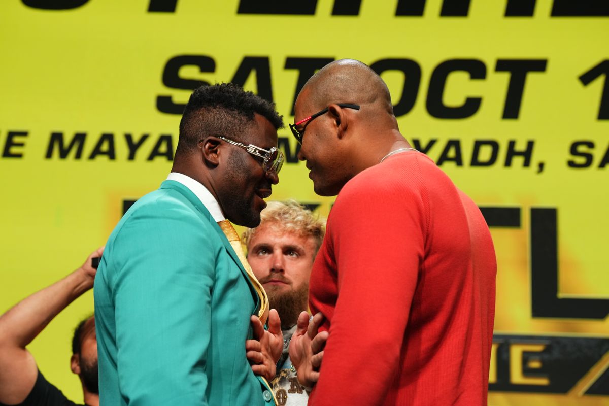 Press conference for PFL&#039;s October 19 PPV fight between Francis Ngannou (left) and Renan Ferreira 