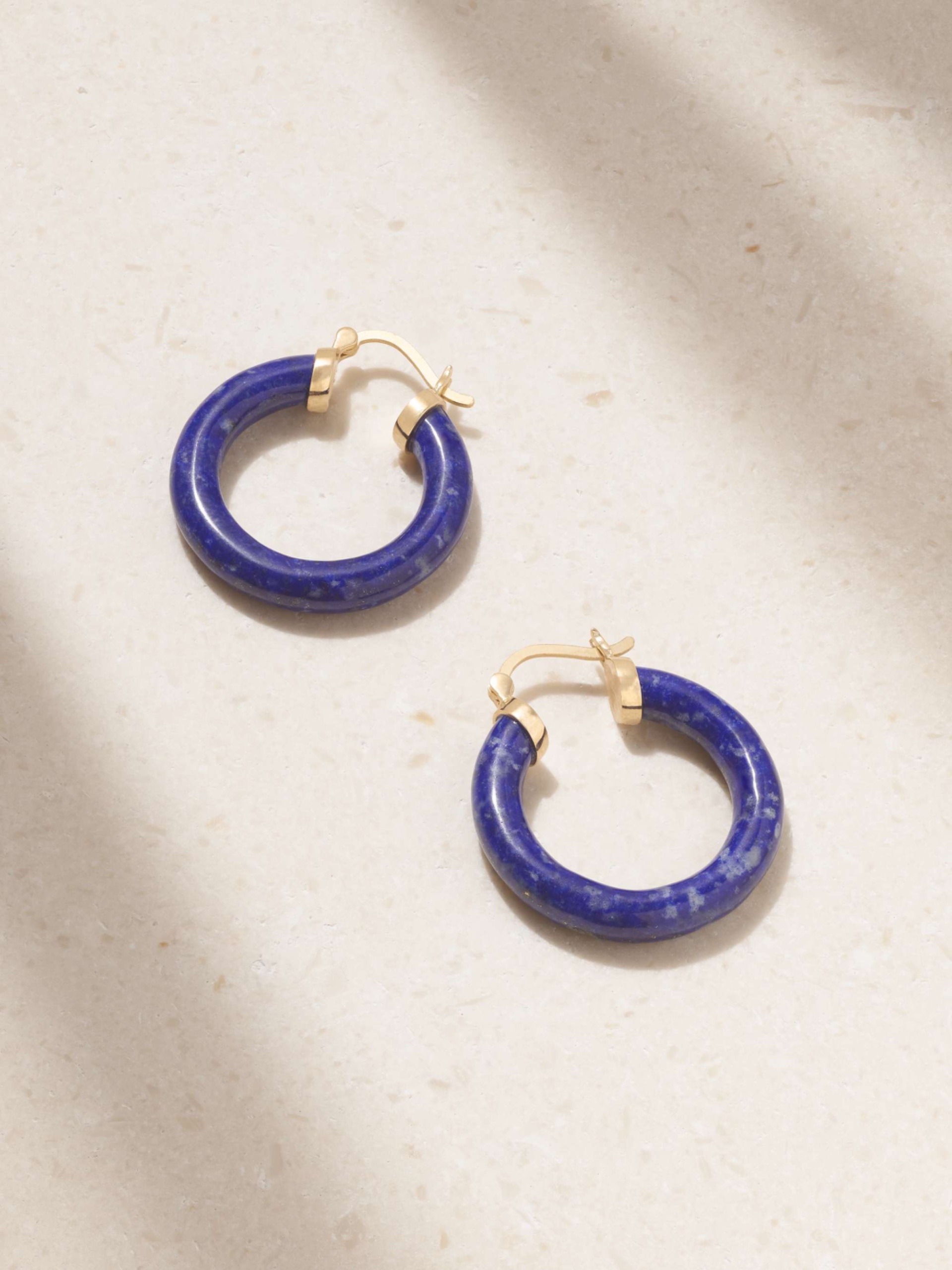 14-Karat Gold Lapis Lazuli Hoop Earrings