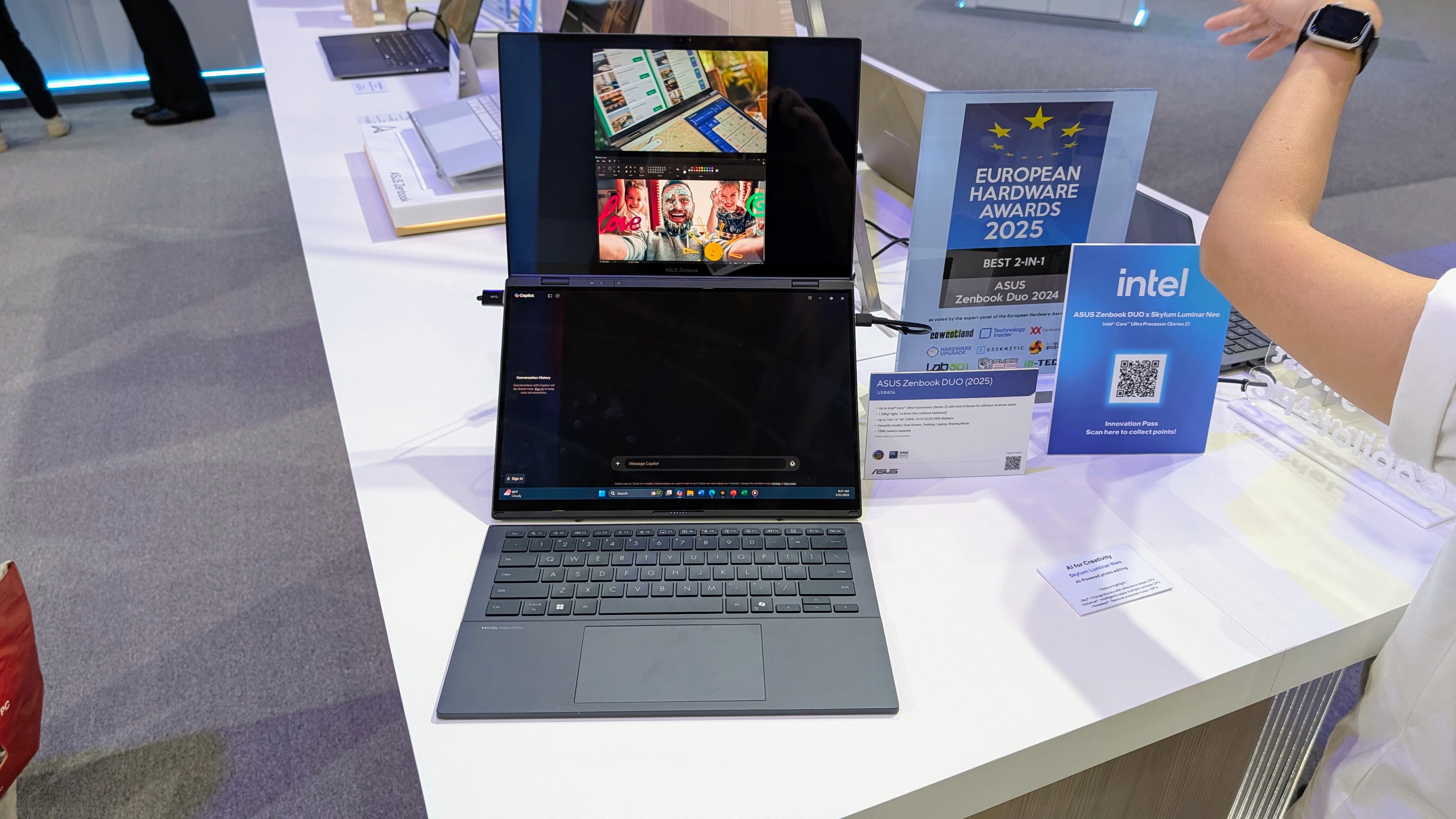 Asus ZenBook Duo dual screen laptop showing both screens at Computex 2025