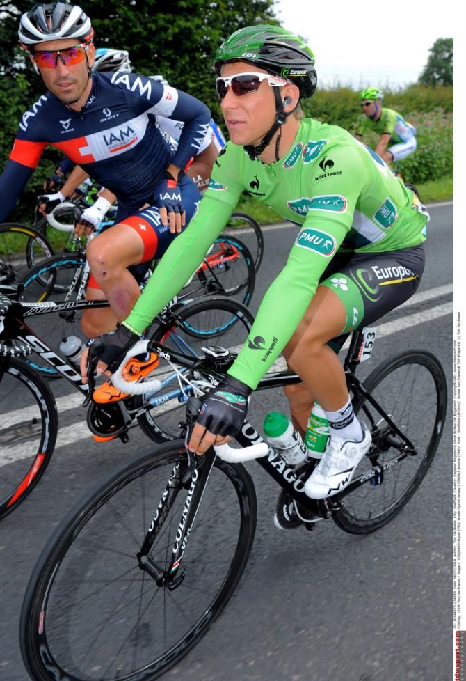 Bryan Coquard (Team Europcar) keeping the green jersey warm
