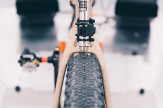 A close up of a rear bike tyre