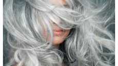 woman long grey hair 