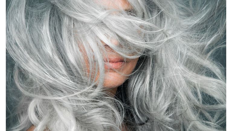 woman long grey hair