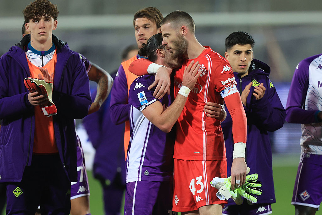 Jack Harrison and David de Gea goalkeeper of ACF Fiorentina reacts during the Serie A match between ACF Fiorentina and FC Internazionale at Artemio Franchi on March 22, 2026 in Florence, Italy