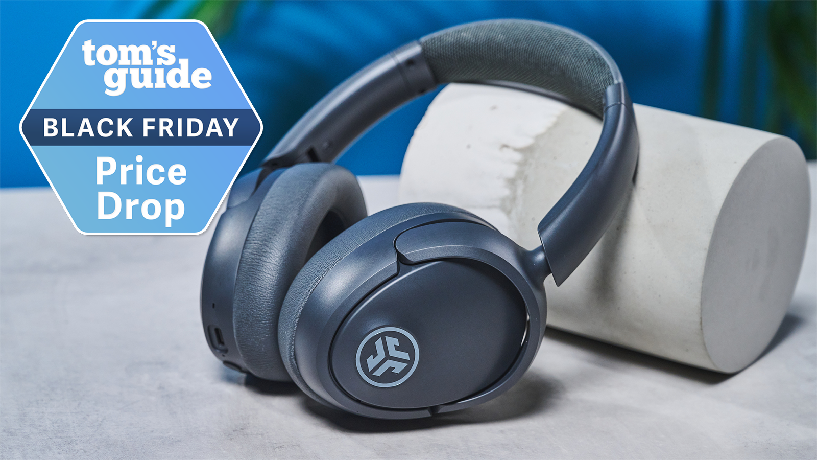 the jlab jbuds lux anc headphones with a blue tom's guide price drop badge
