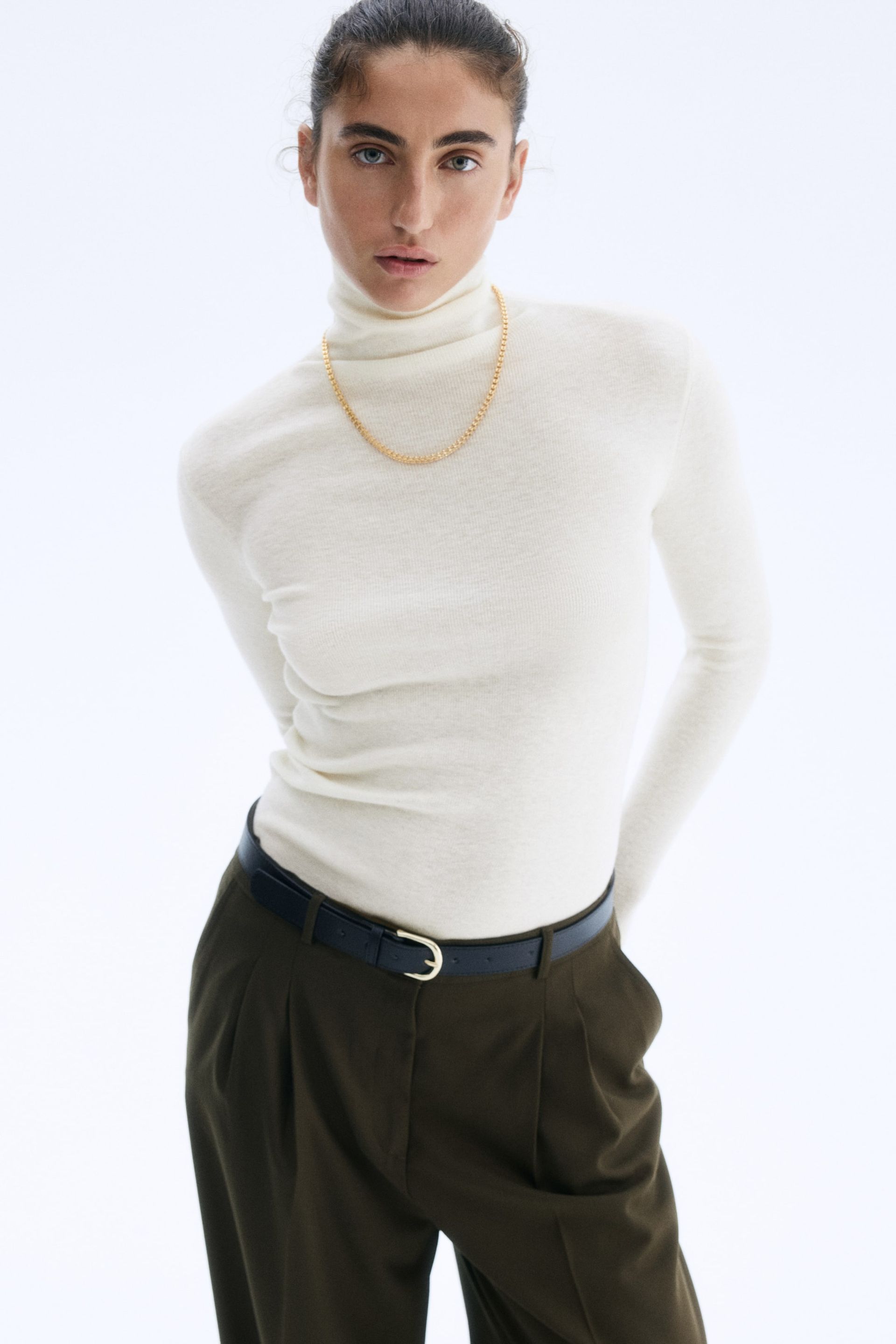 Cashmere-Blend Polo-Neck Jumper - Black